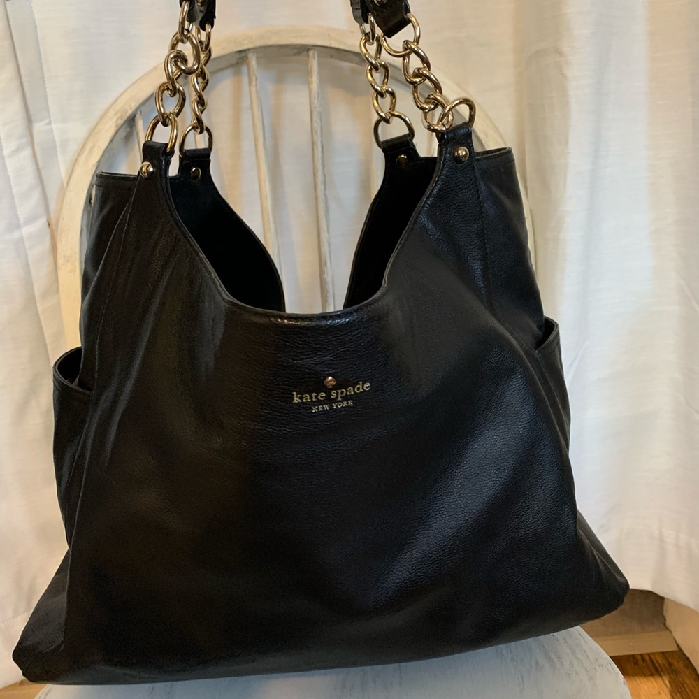 Kate Spade large black leather tote travel bag